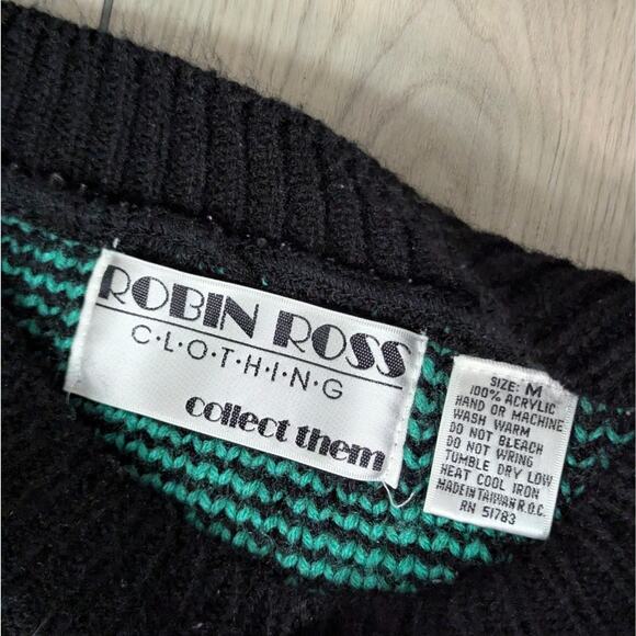 VTG Robin Ross sz Medium bright yellow pink teal geometric pattern sweater - Picture 5 of 5